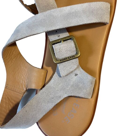 Kork Ease Nogales Grey Full Grain Leather Ankle Strap Flat Sandals Size 39 US 8 - Picture 4 of 10